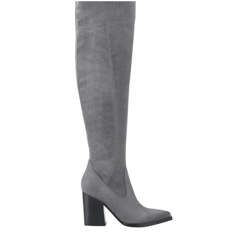 Marc Fisher LTD Grey Faux Suede Over The Knee Pointed Toe Block Heel Boots 7 NEW
